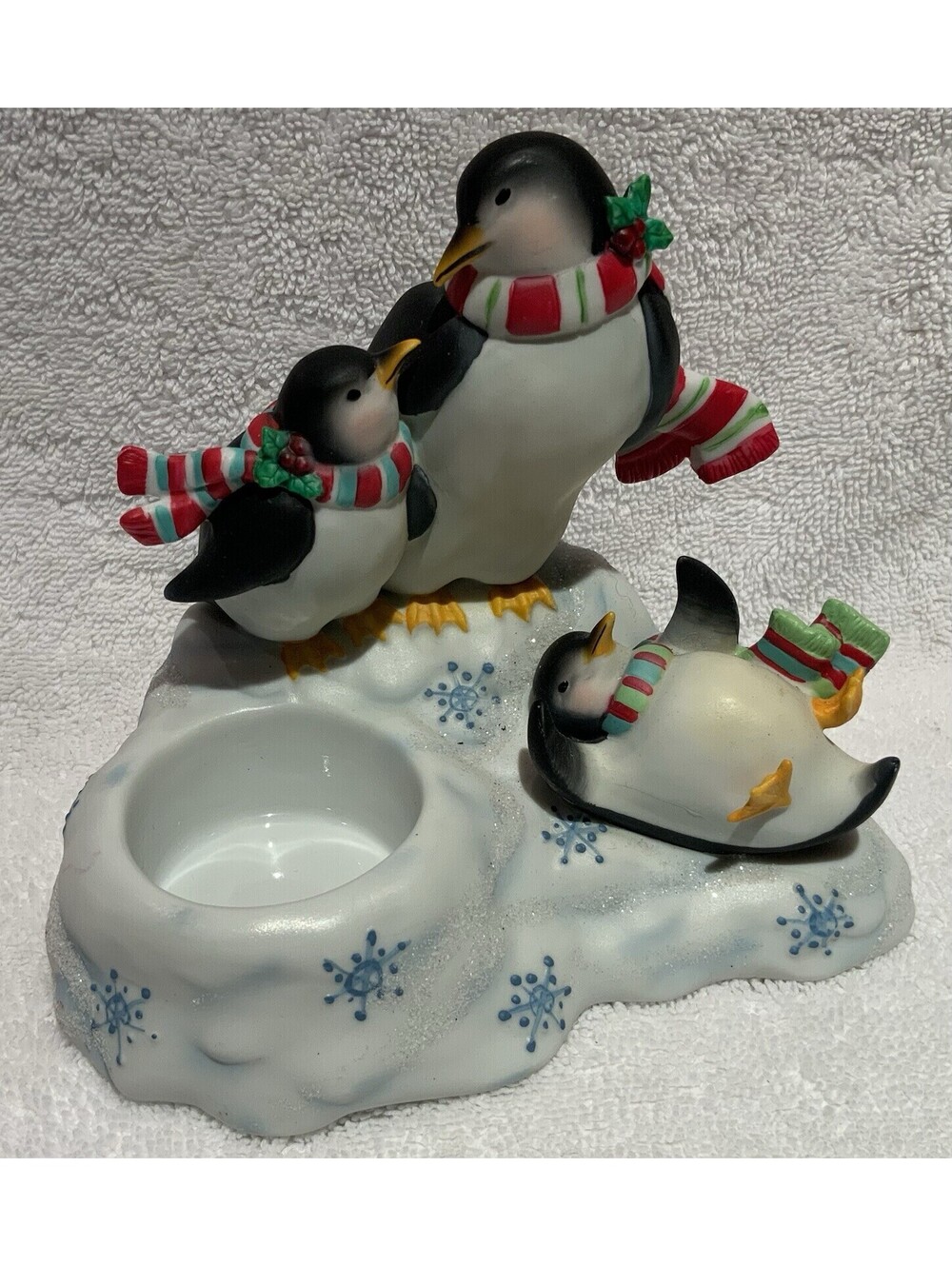 Oringinal PartyLite Tealight Candle Holder ‘Slip Slidin Penguins’by Susan Winget